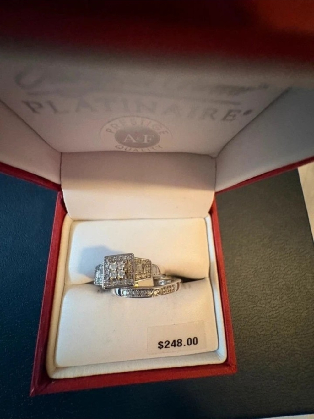 Abercrombie & Fitch Silver Bridal Ring Set with Square Cluster